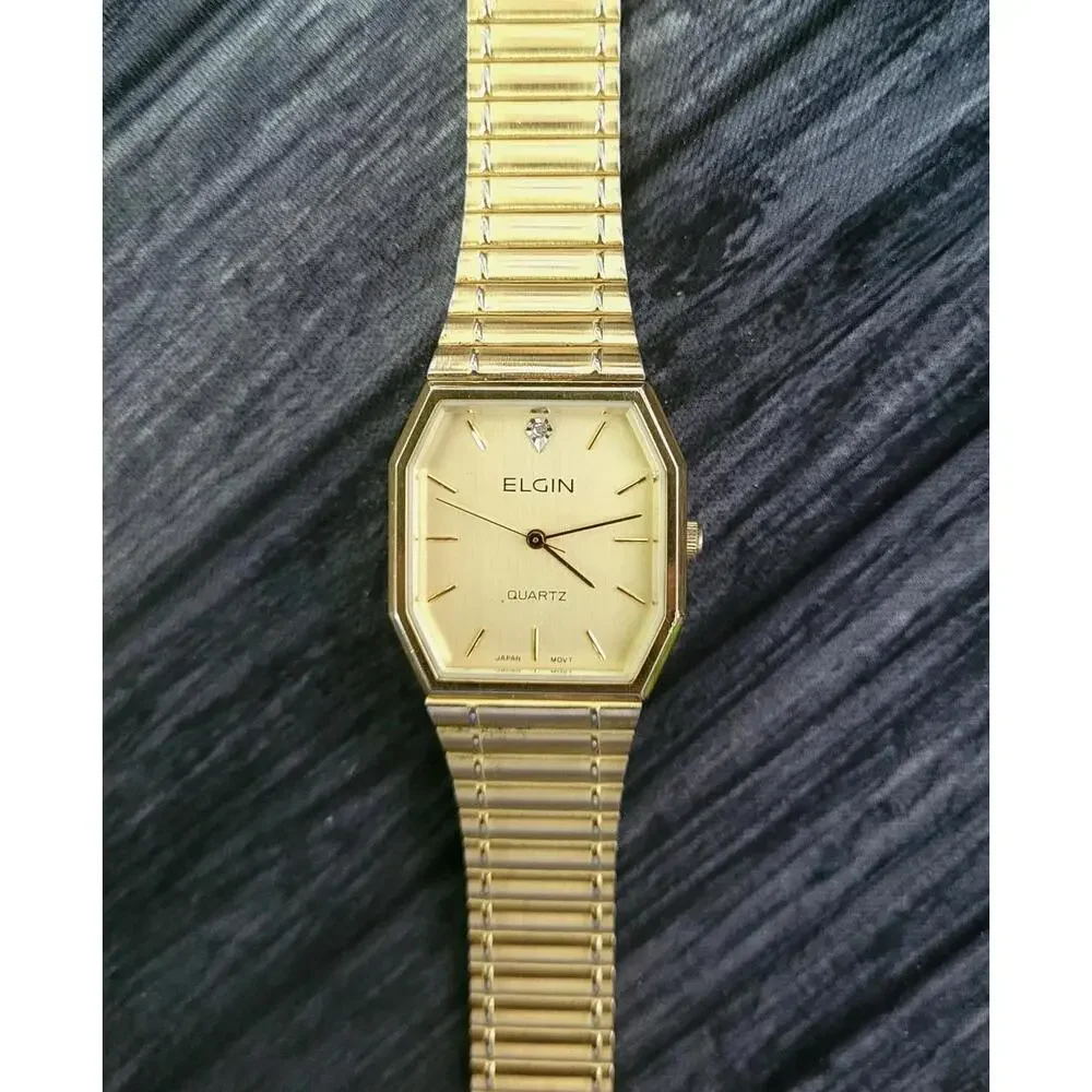 Very Rare Vintage Lord Elgin Mens Diamond Dial‎ Tank Watch